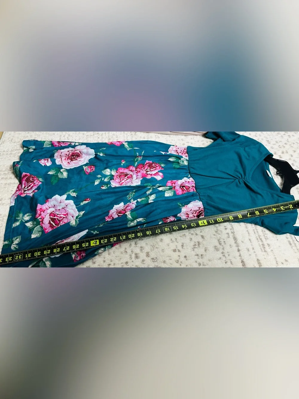 PatPat Teal Floral Knit Dress with Pink Accents